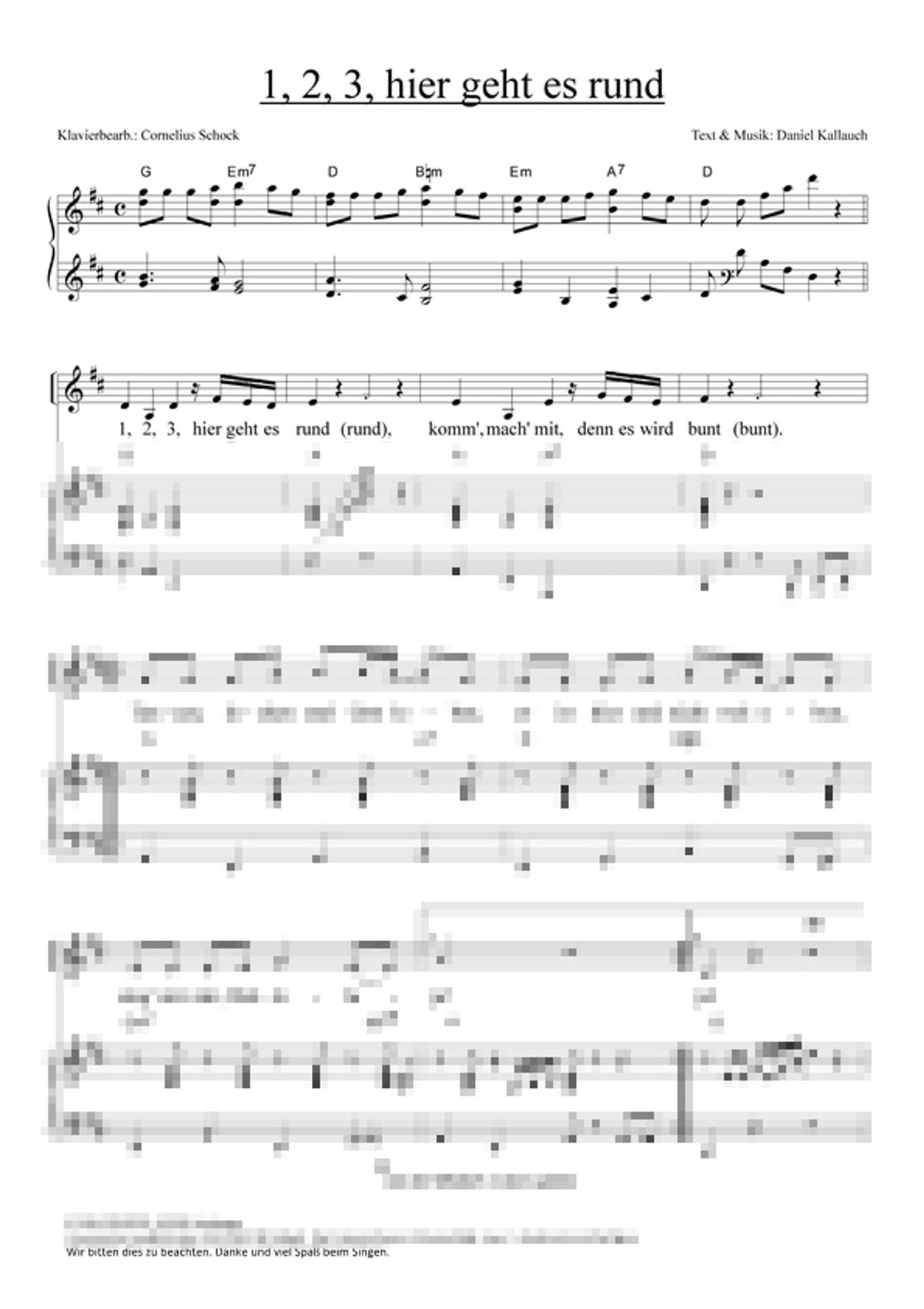 1, 2, 3 hier geht es rund - Klaviersatz