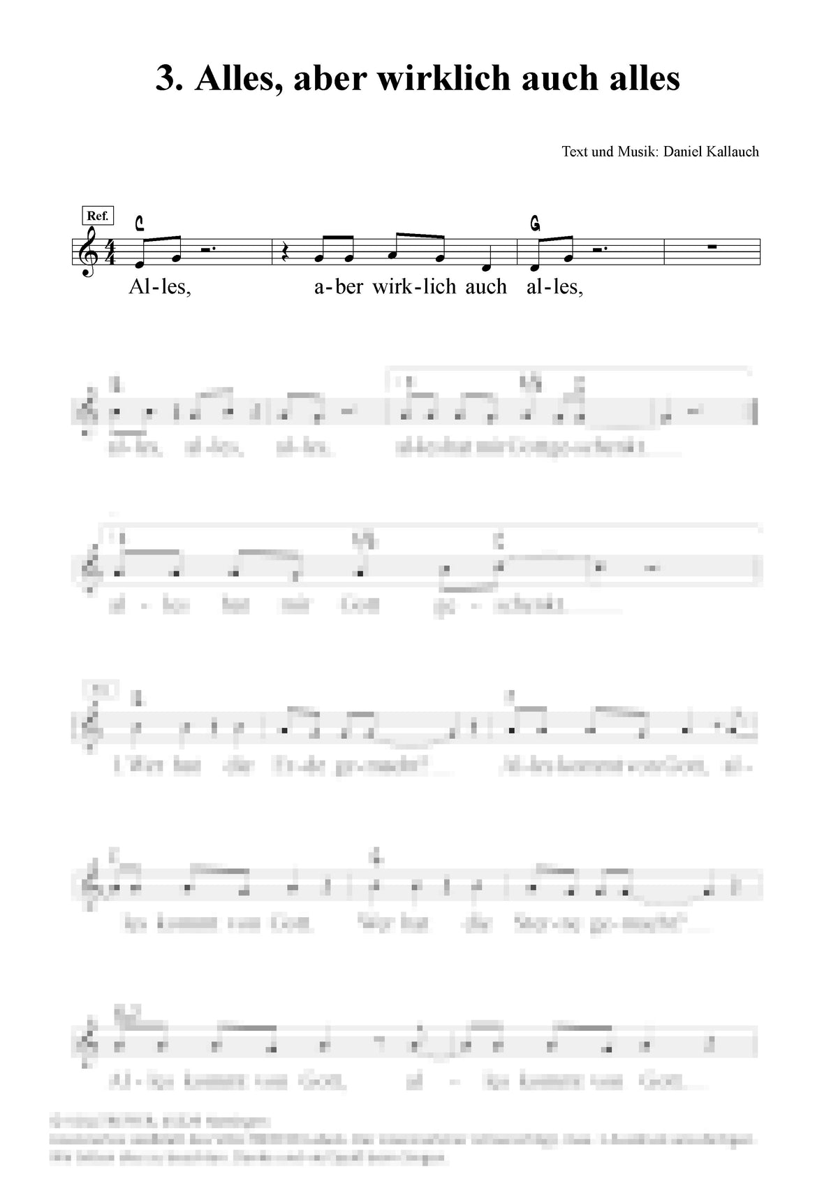 Alles, aber wirklich auch alles - Liedblatt