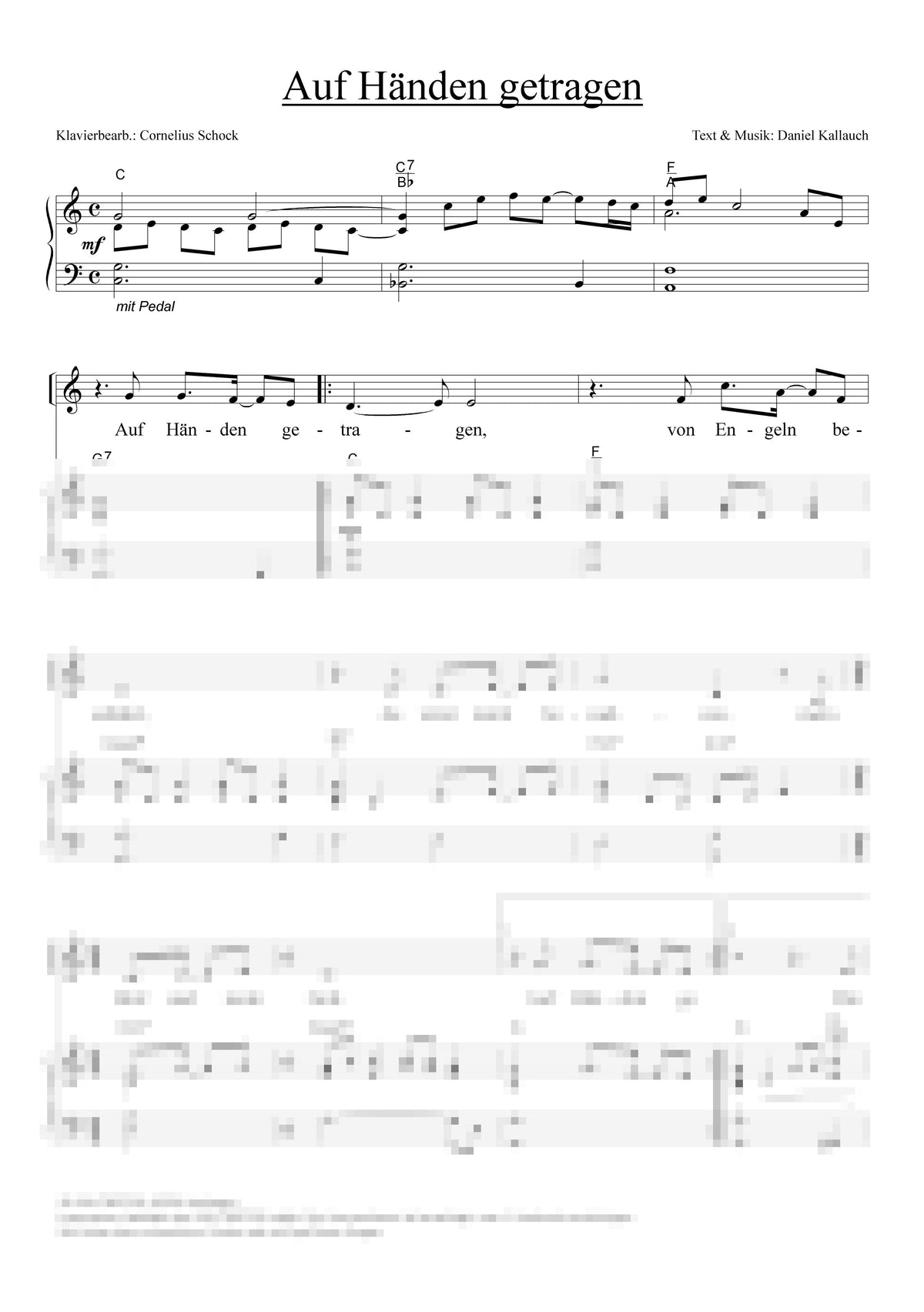 Auf Händen getragen - Liedblatt