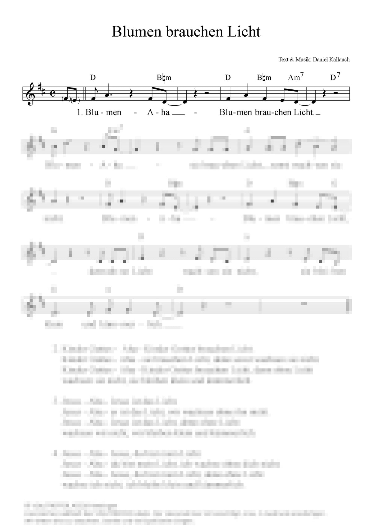 Blumen brauchen Licht - Liedblatt