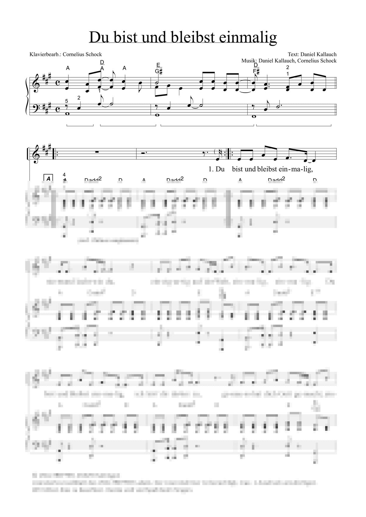 Du bist und bleibst einmalig - Klaviersatz
