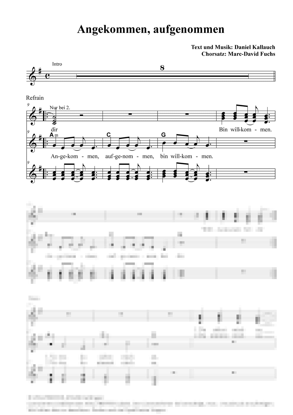 Angekommen, angenommen - Klaviersatz