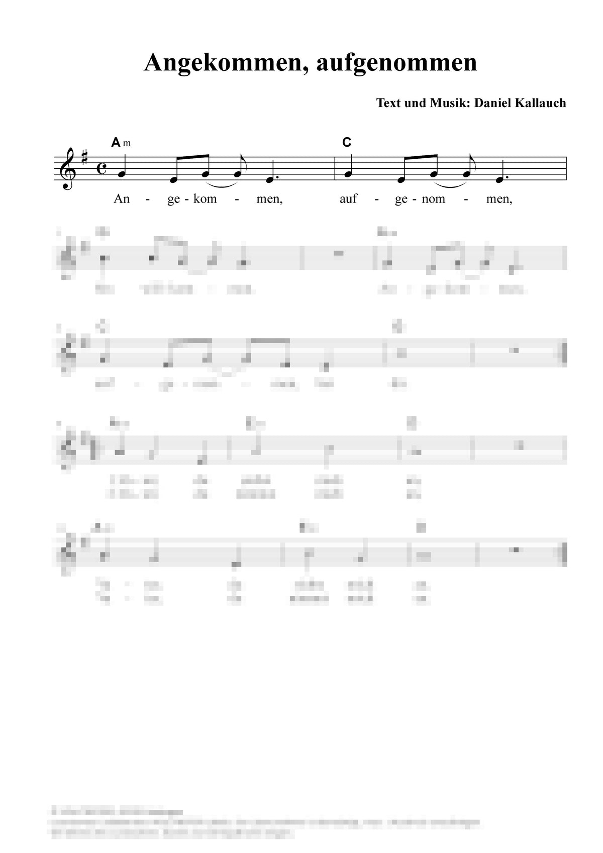 Angekommen, angenommen - Liedblatt