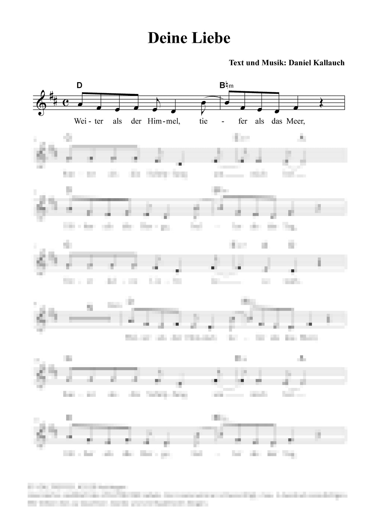 Deine Liebe - Liedblatt
