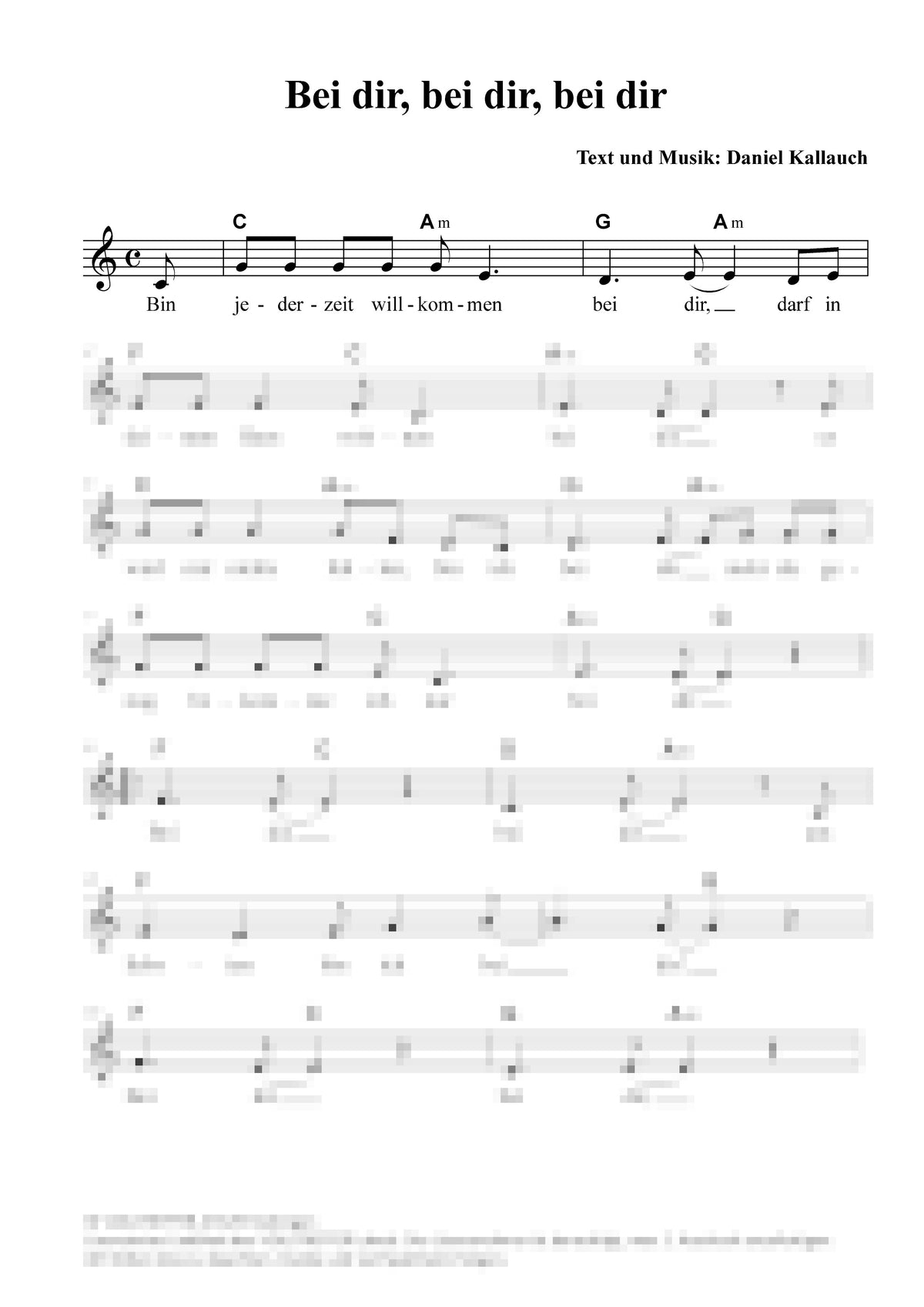 Bei dir - Liedblatt