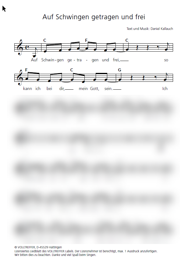Auf Schwingen getragen - Liedblatt