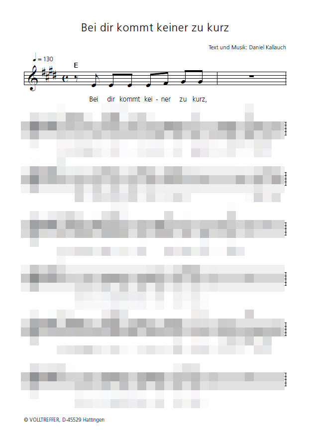 Bei dir kommt keiner zu kurz - Liedblatt