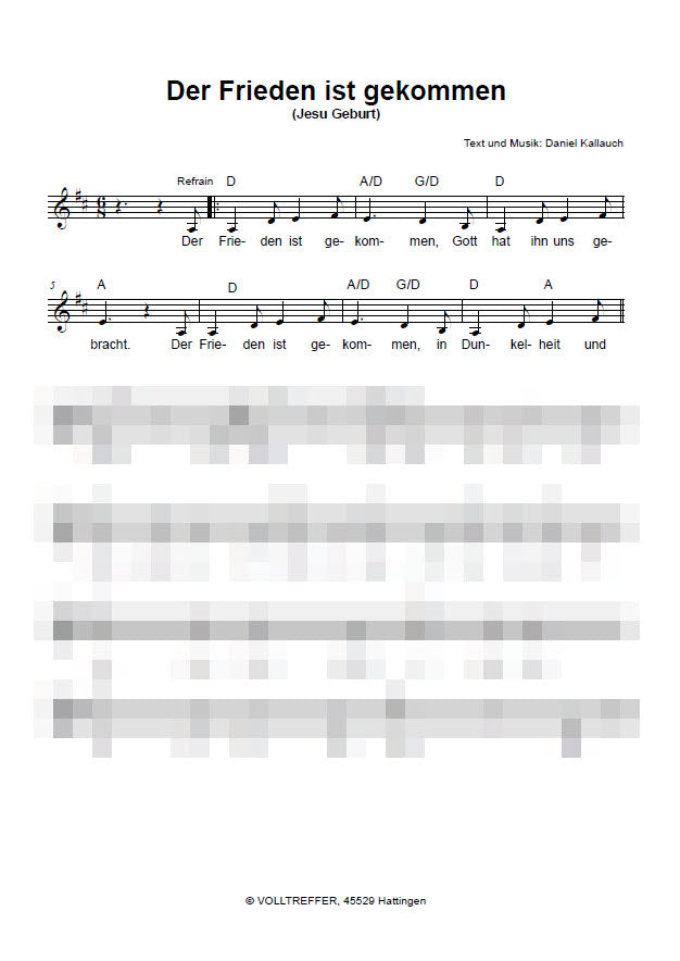 Der Frieden ist gekommen - Liedblatt