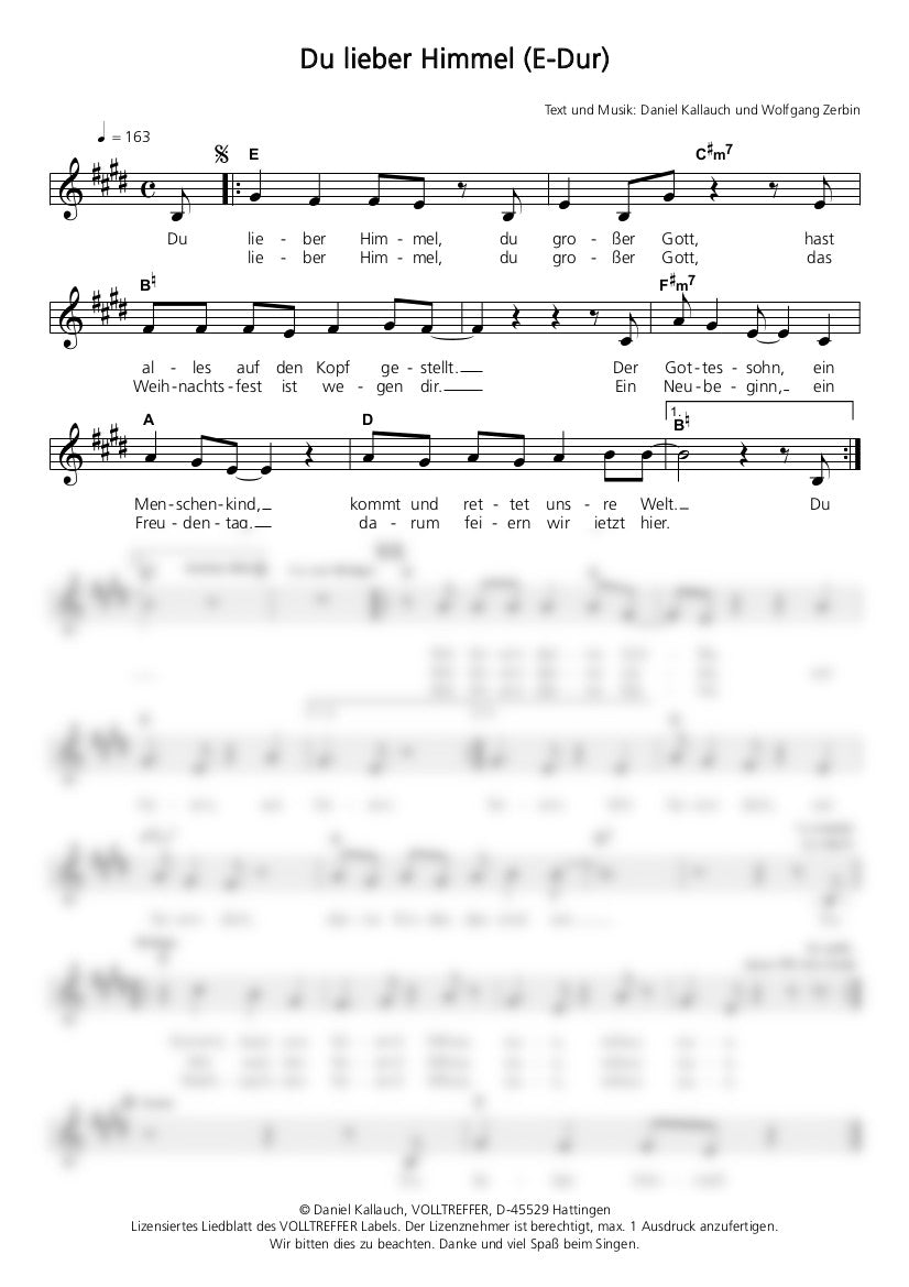 Du lieber Himmel (E-Dur) - Liedblatt