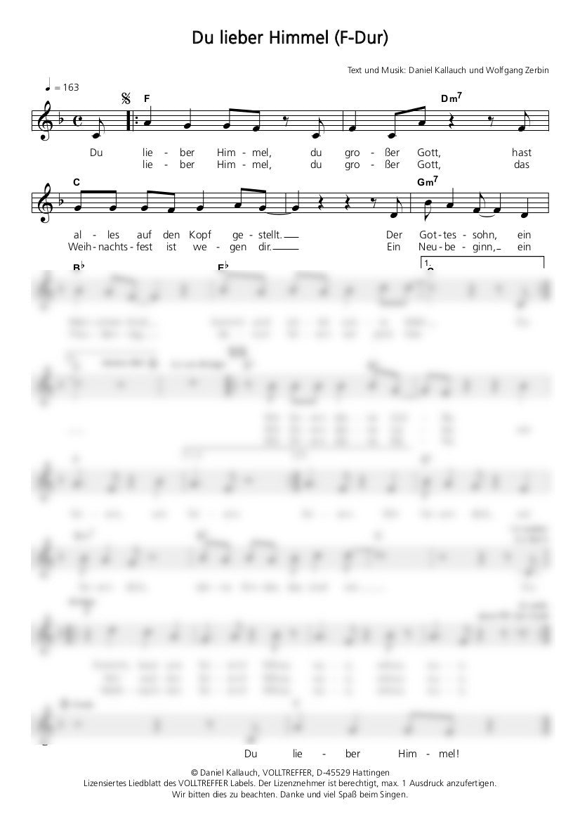 Du lieber Himmel (F-Dur) - Liedblatt