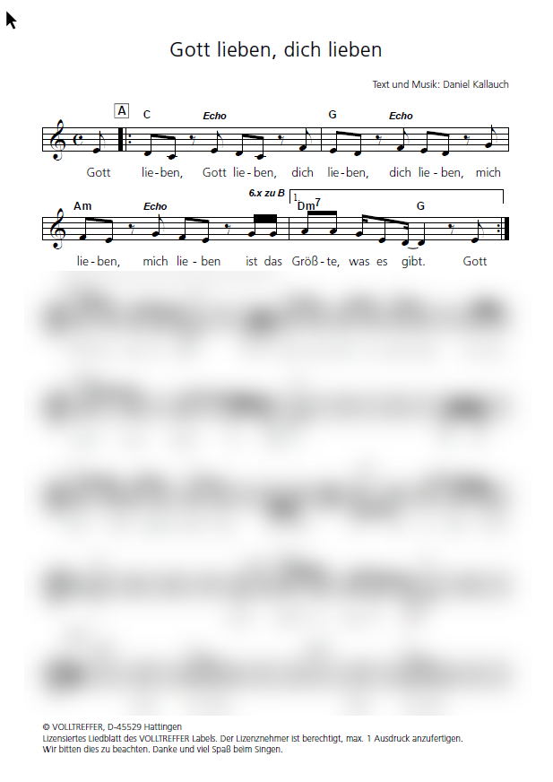 Gott lieben - Liedblatt