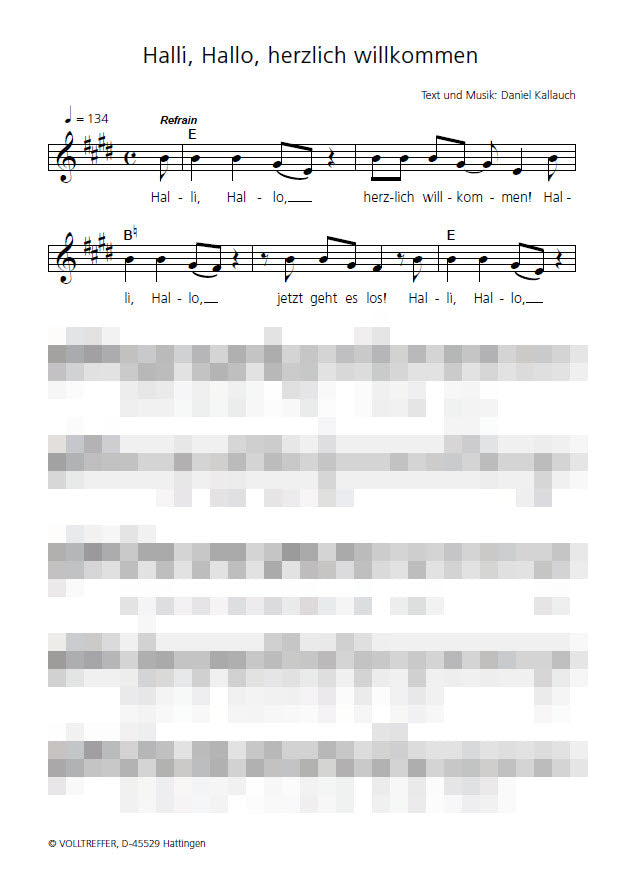 Halli, Hallo, herzlich willkommen - Liedblatt