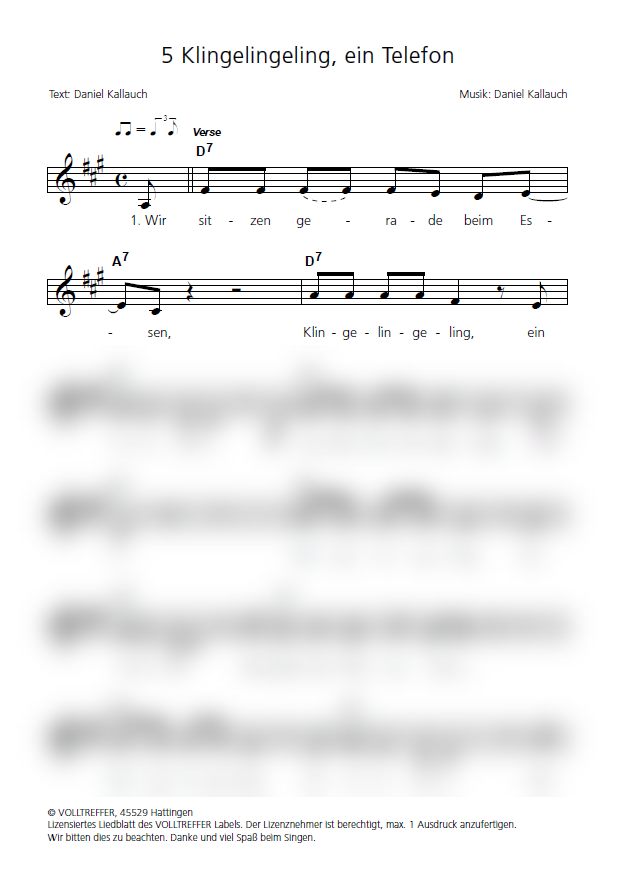 Klingelingeling - Liedblatt