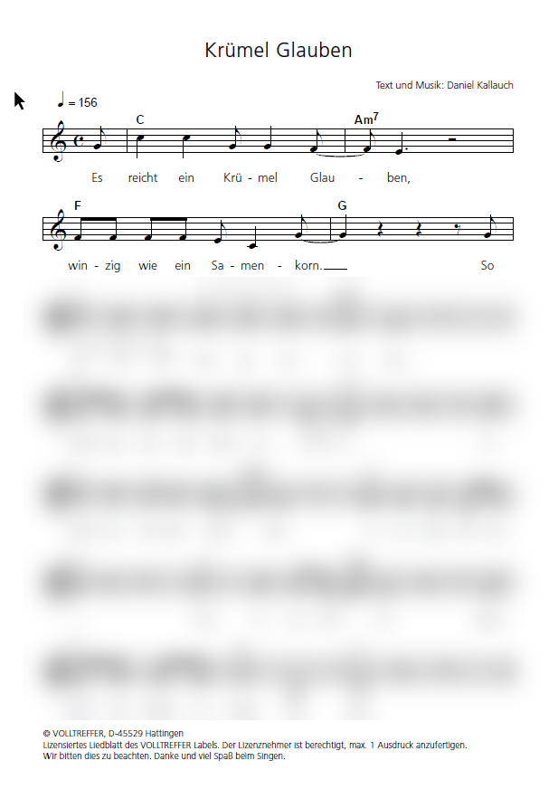 Krümel Glauben (C-Dur) - Liedblatt