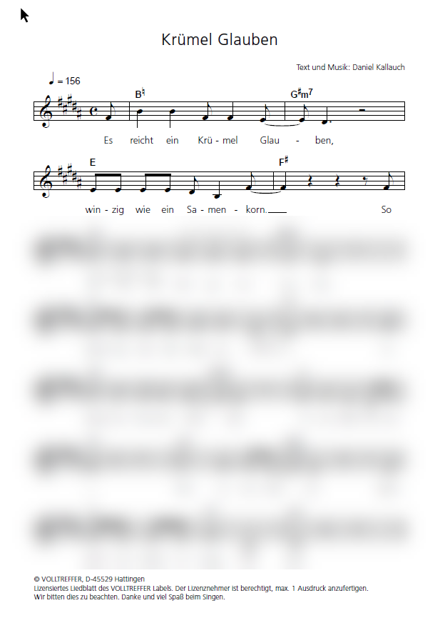 Krümel Glauben (H-Dur) - Liedblatt
