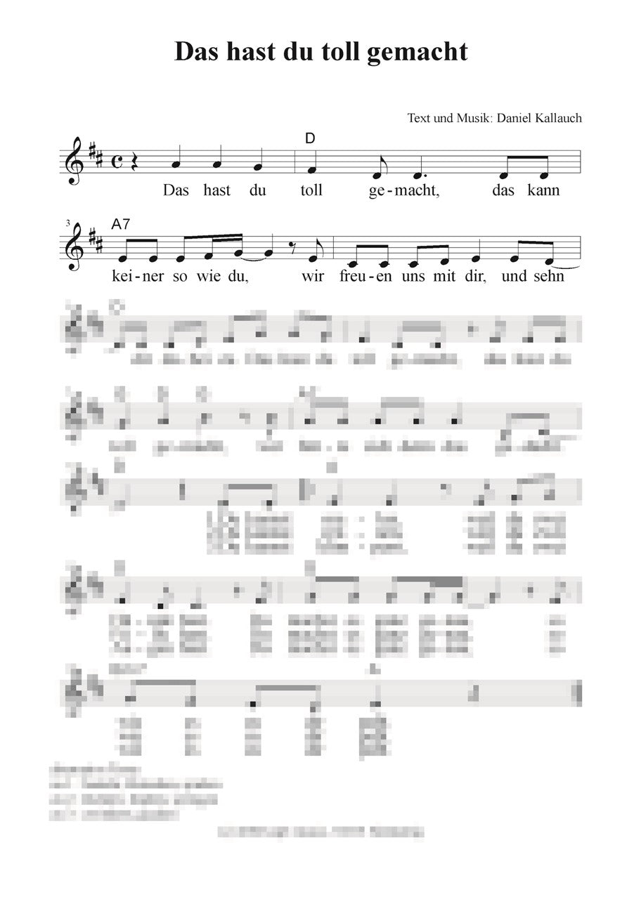 Das hast du toll gemacht - Liedblatt
