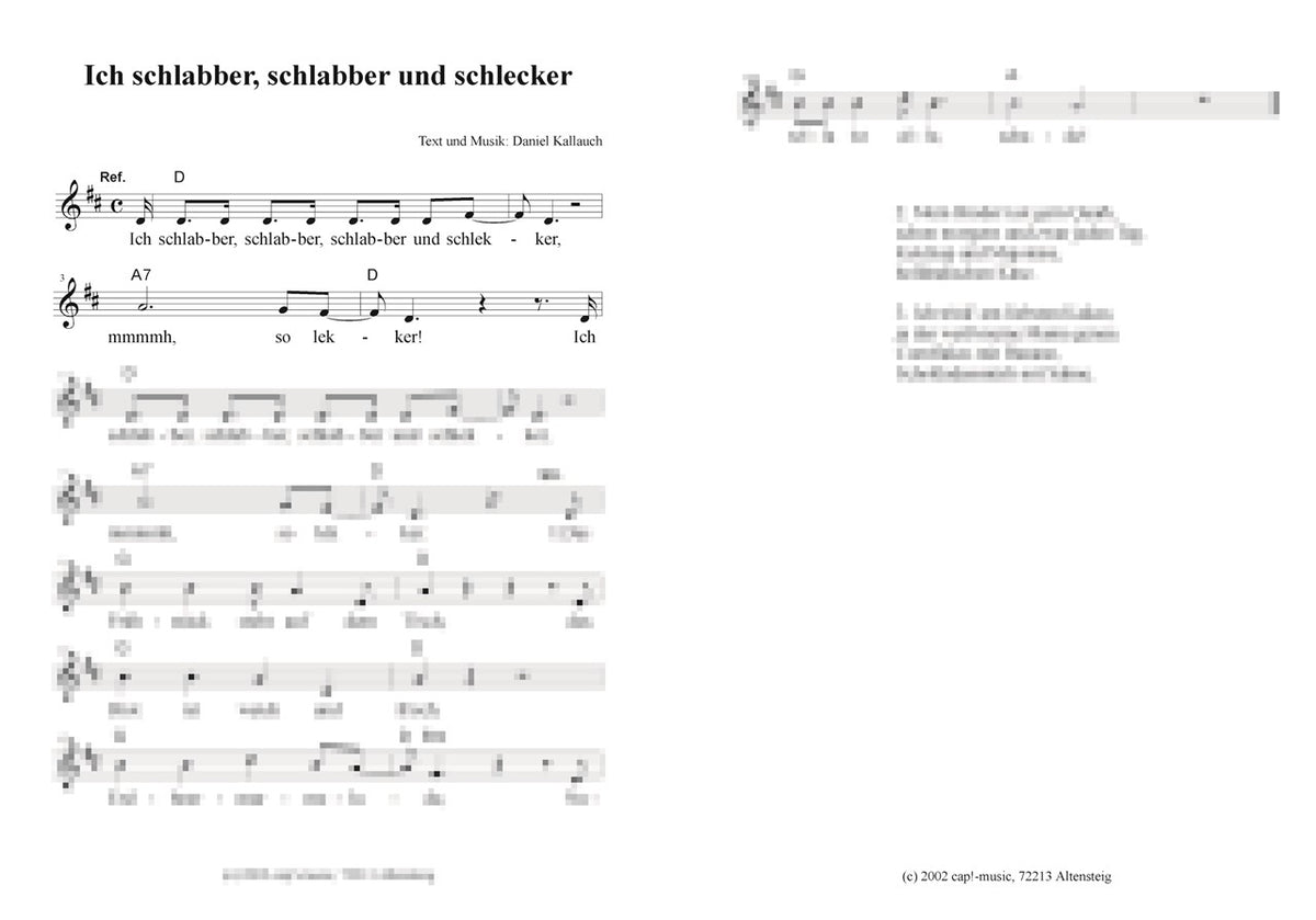 Ich schlabber, schlabber, schlecker - Liedblatt