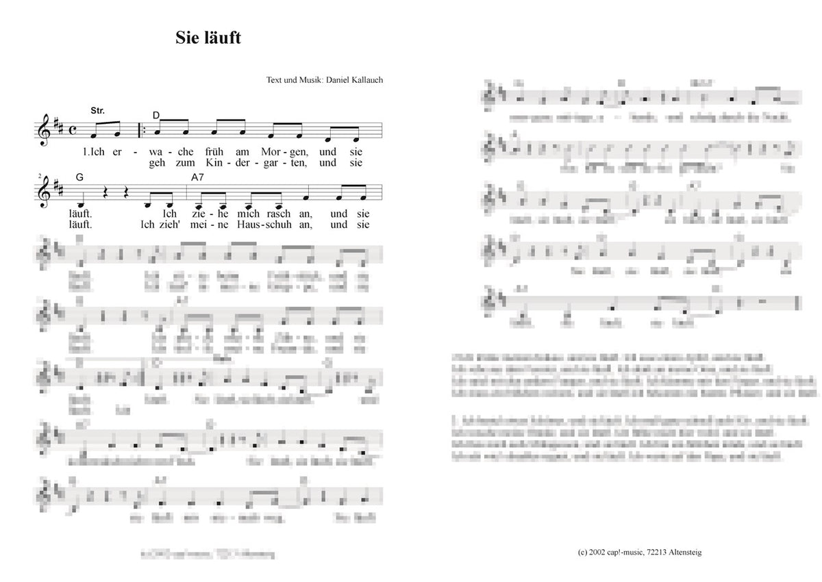 Sie läuft - Liedblatt