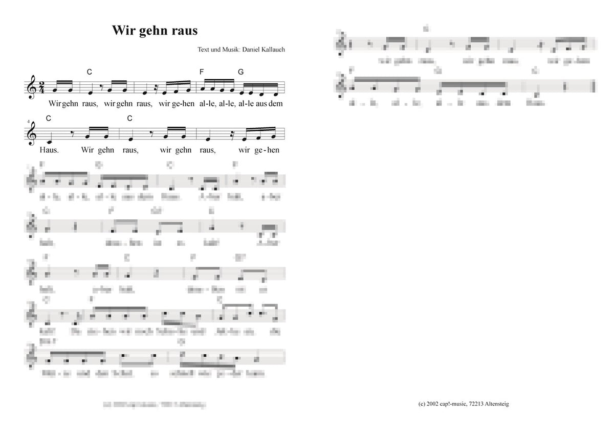 Wir gehen raus - Liedblatt