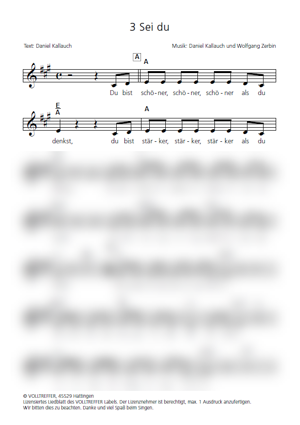 Sei du (A-Dur) - Liedblatt