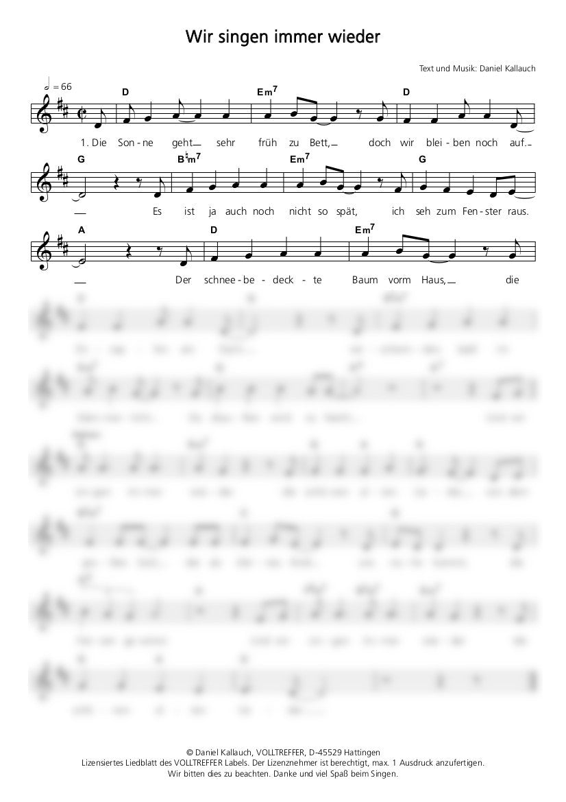 Wir singen immer wieder - Liedblatt