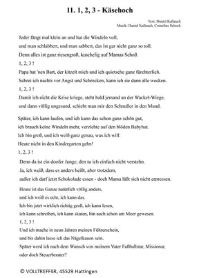 1, 2, 3, Käsehoch - Liedblatt
