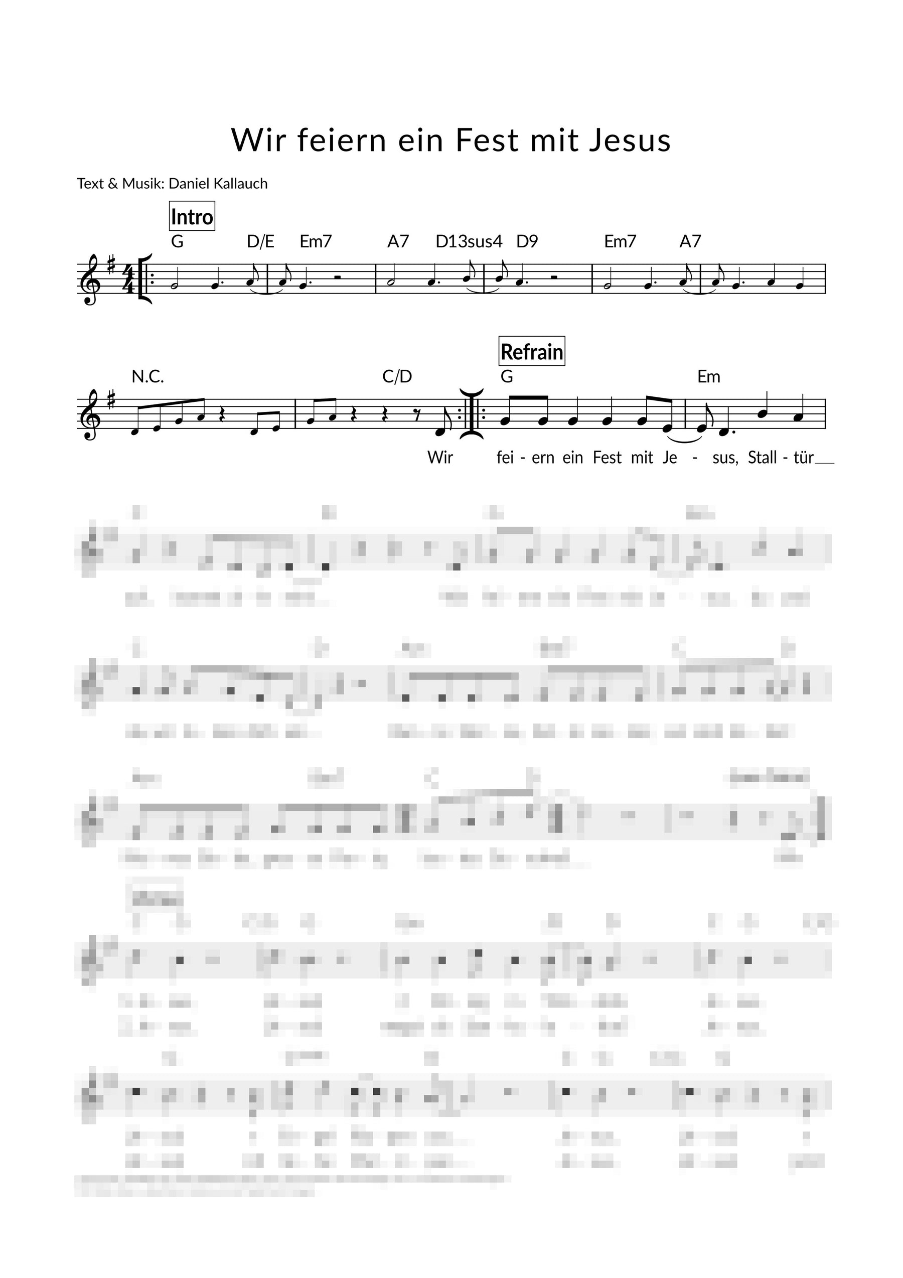 Wir feiern ein Fest mit Jesus - Liedblatt