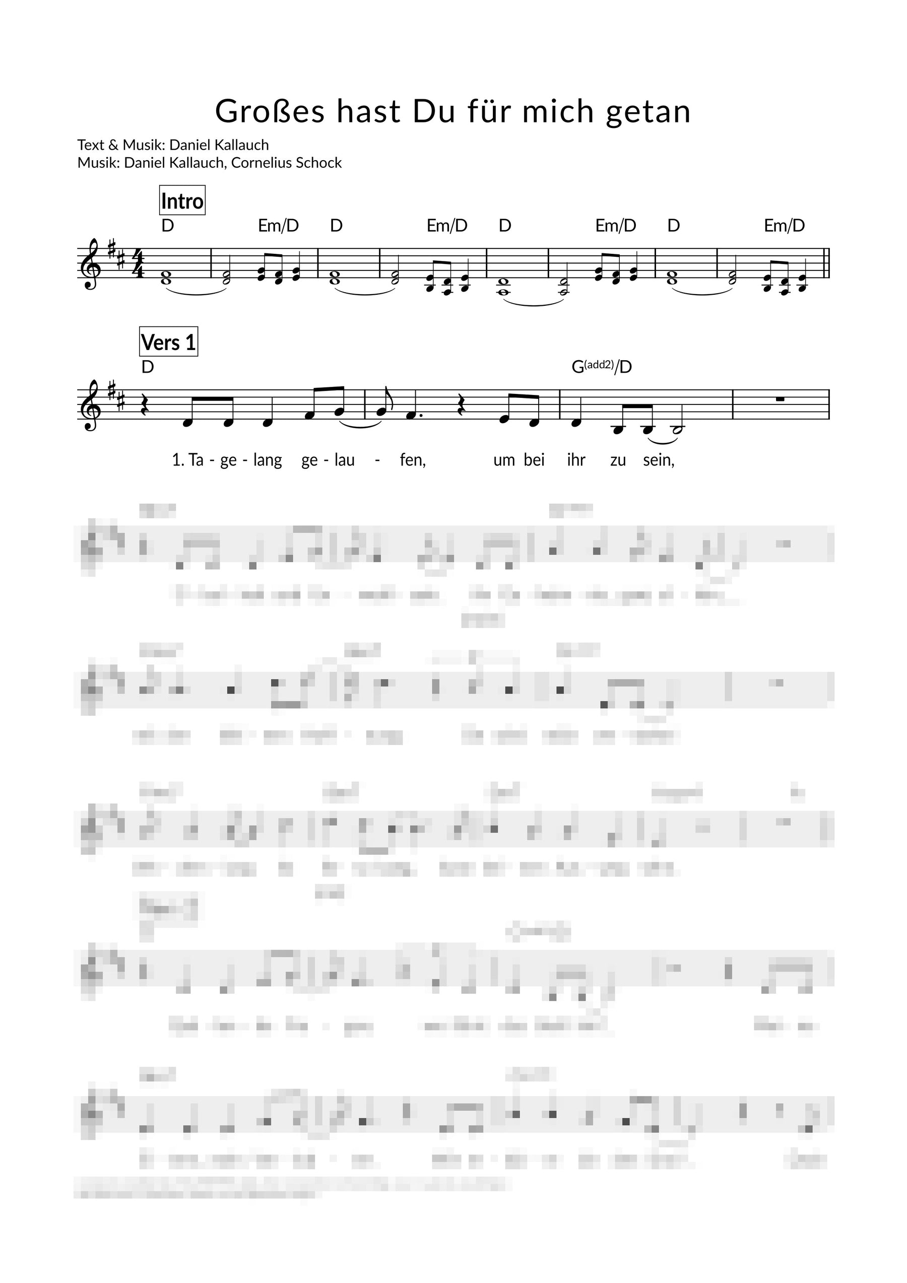 Großes hast du für mich getan - Liedblatt