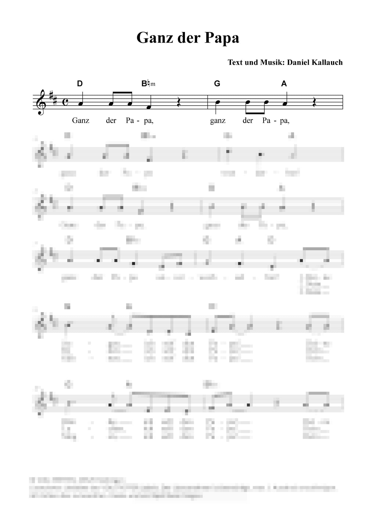 Ganz der Papa - Liedblatt