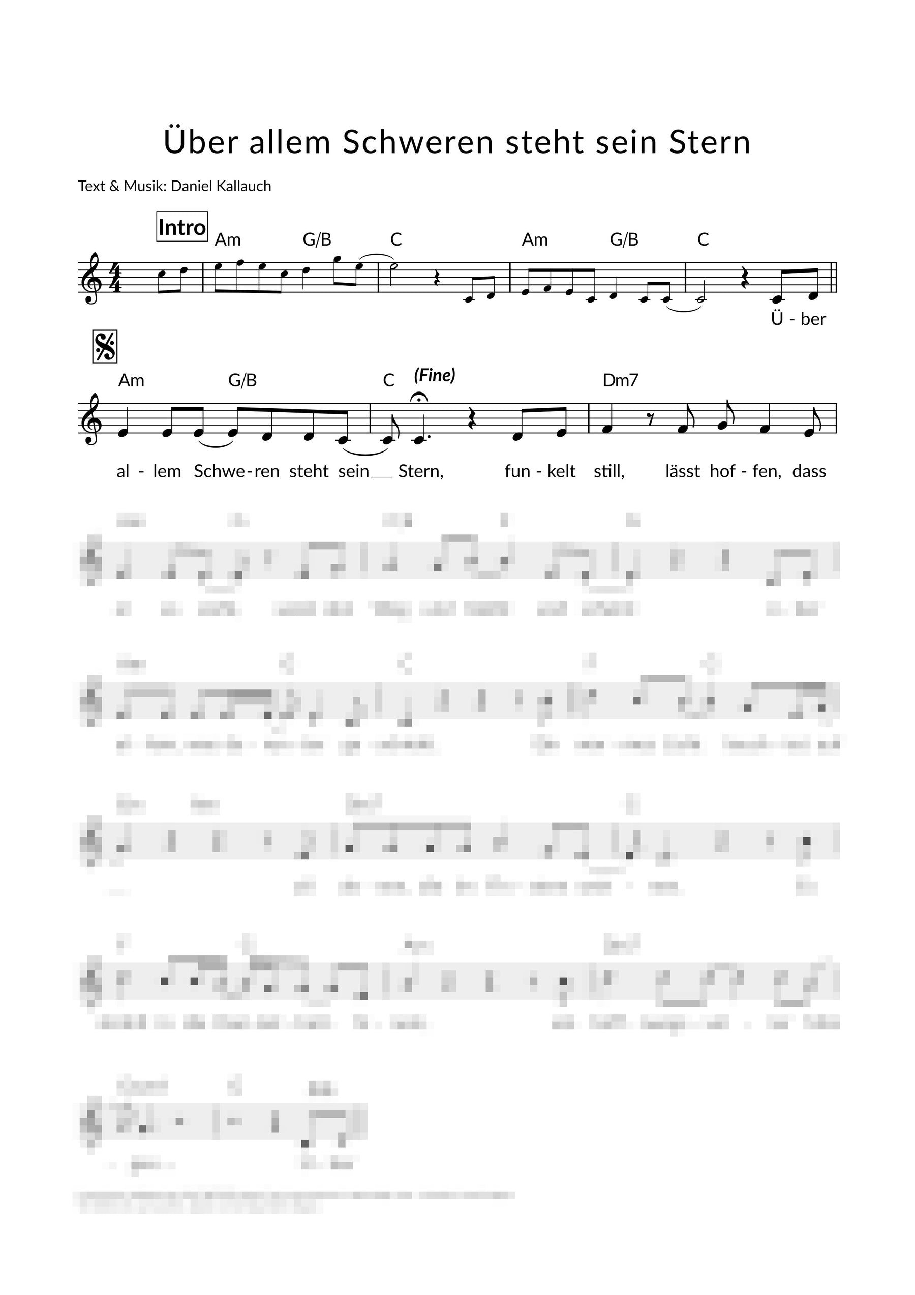 Über allem Schweren steht sein Stern - Liedblatt