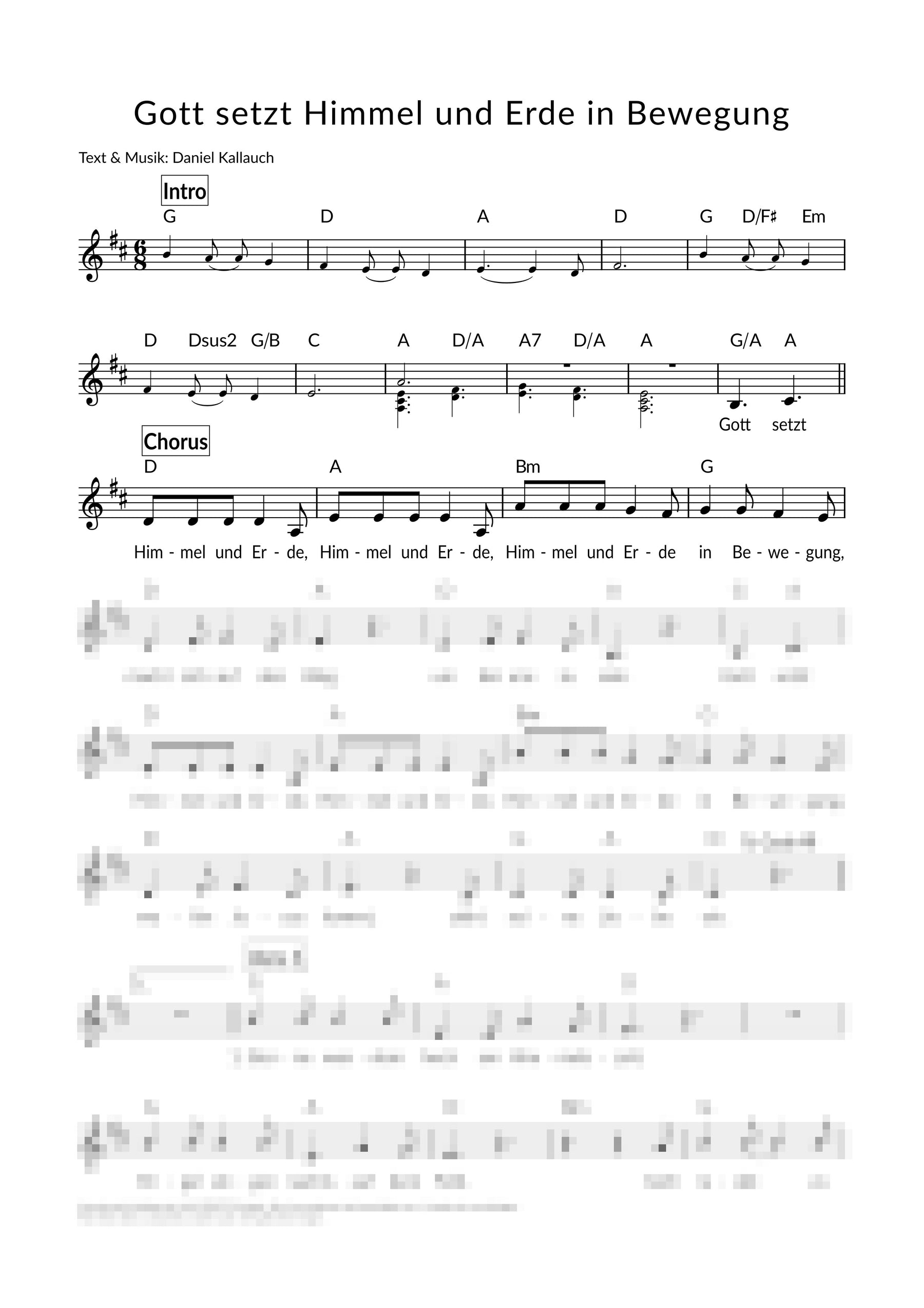 Gott setzt Himmel und Erde in Bewegung - Liedblatt